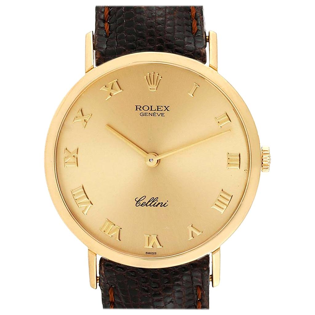Rolex Cellini Classic Yellow Gold Brown Strap Men’s Watch 4112