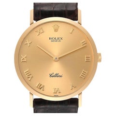 Rolex Cellini Classic Yellow Gold Brown Strap Mens Watch 4112 Papers