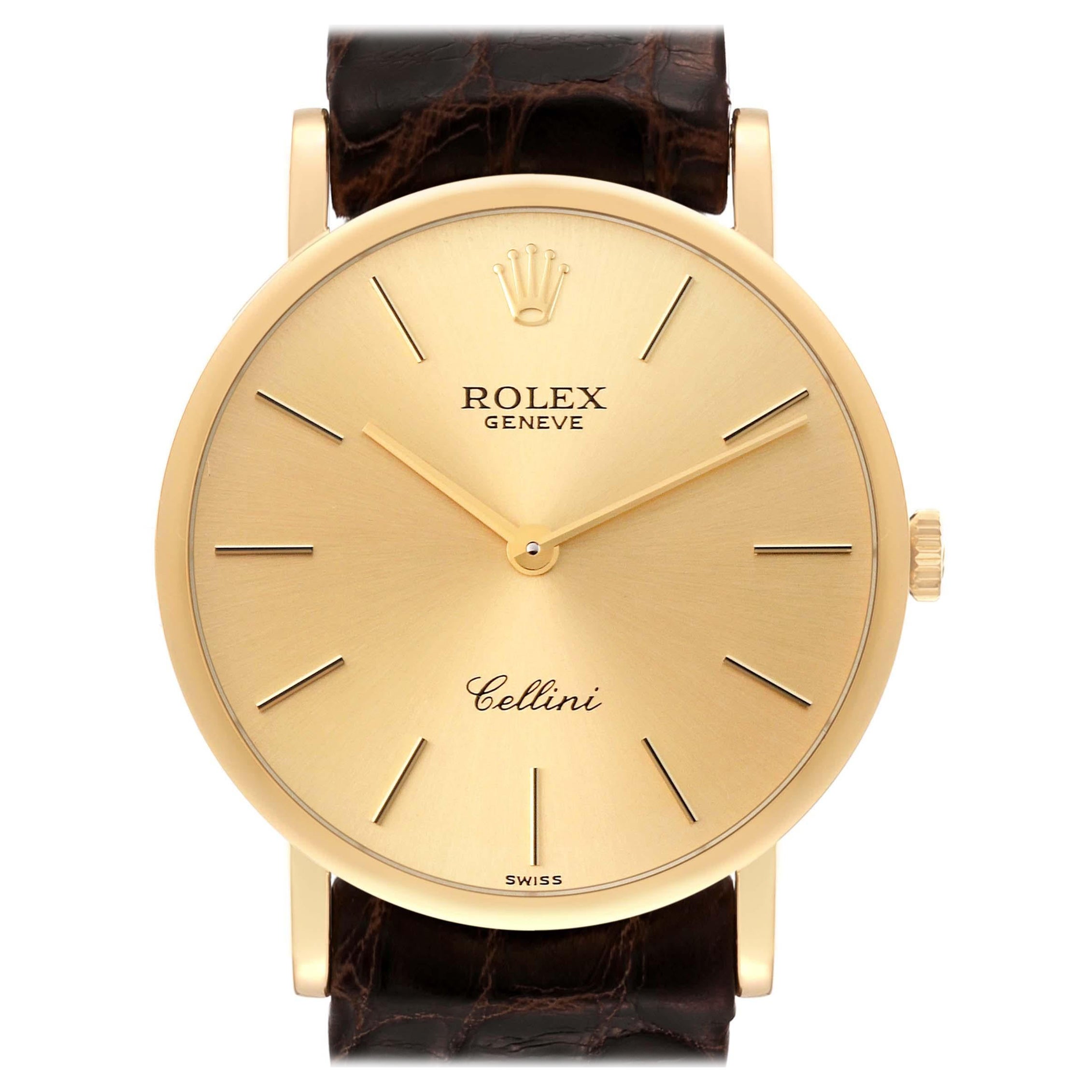 Rolex Cellini Classic Yellow Gold Brown Strap Mens Watch 5112 Papers