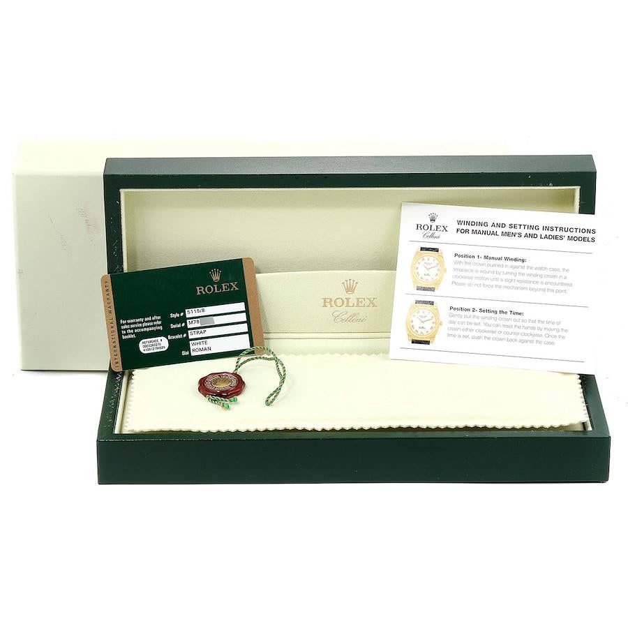 Rolex Cellini Classic Yellow Gold Brown Strap Men's Watch 5115 Box Card 6