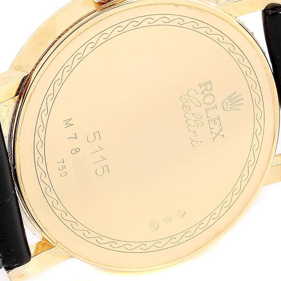 Rolex Cellini Classic Yellow Gold Brown Strap Men's Watch 5115 Box Card 1