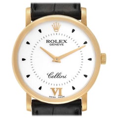 Rolex Cellini Classic Yellow Gold Brown Strap Men's Watch 5115 Box Card