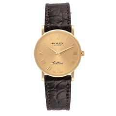 Rolex Cellini Classic Yellow Gold Brown Strap Mens Watch 5115