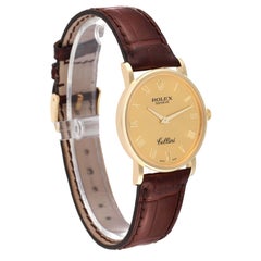 Rolex Cellini Classic Yellow Gold Brown Strap Mens Watch 5115