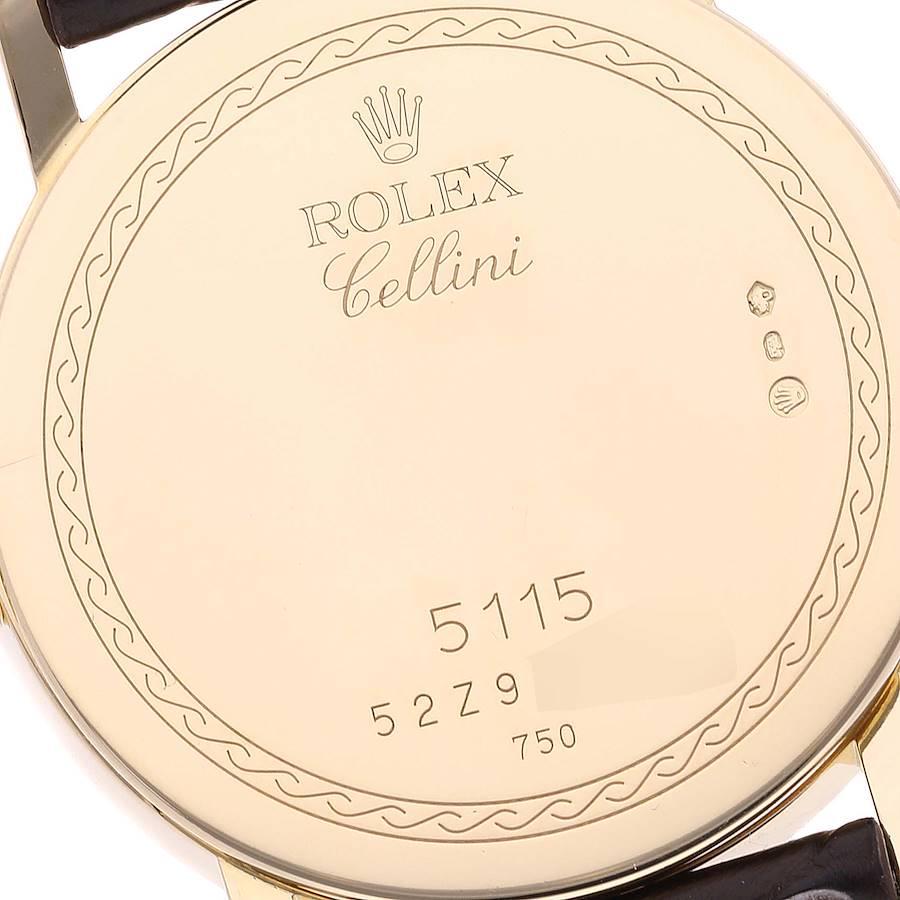 Rolex Cellini Classic Yellow Gold Brown Strap Mens Watch 5115 In Excellent Condition In Atlanta, GA