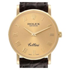 Rolex Cellini Classic Yellow Gold Brown Strap Mens Watch 5115