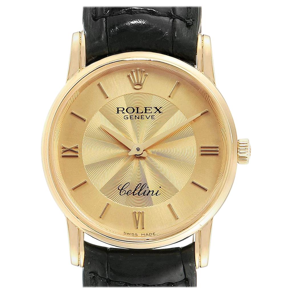 Rolex Cellini Classic Yellow Gold Decorated Dial Watch 5116 For Sale