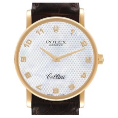 Rolex Cellini Classic Yellow Gold MOP Dial Brown Strap Watch 5115