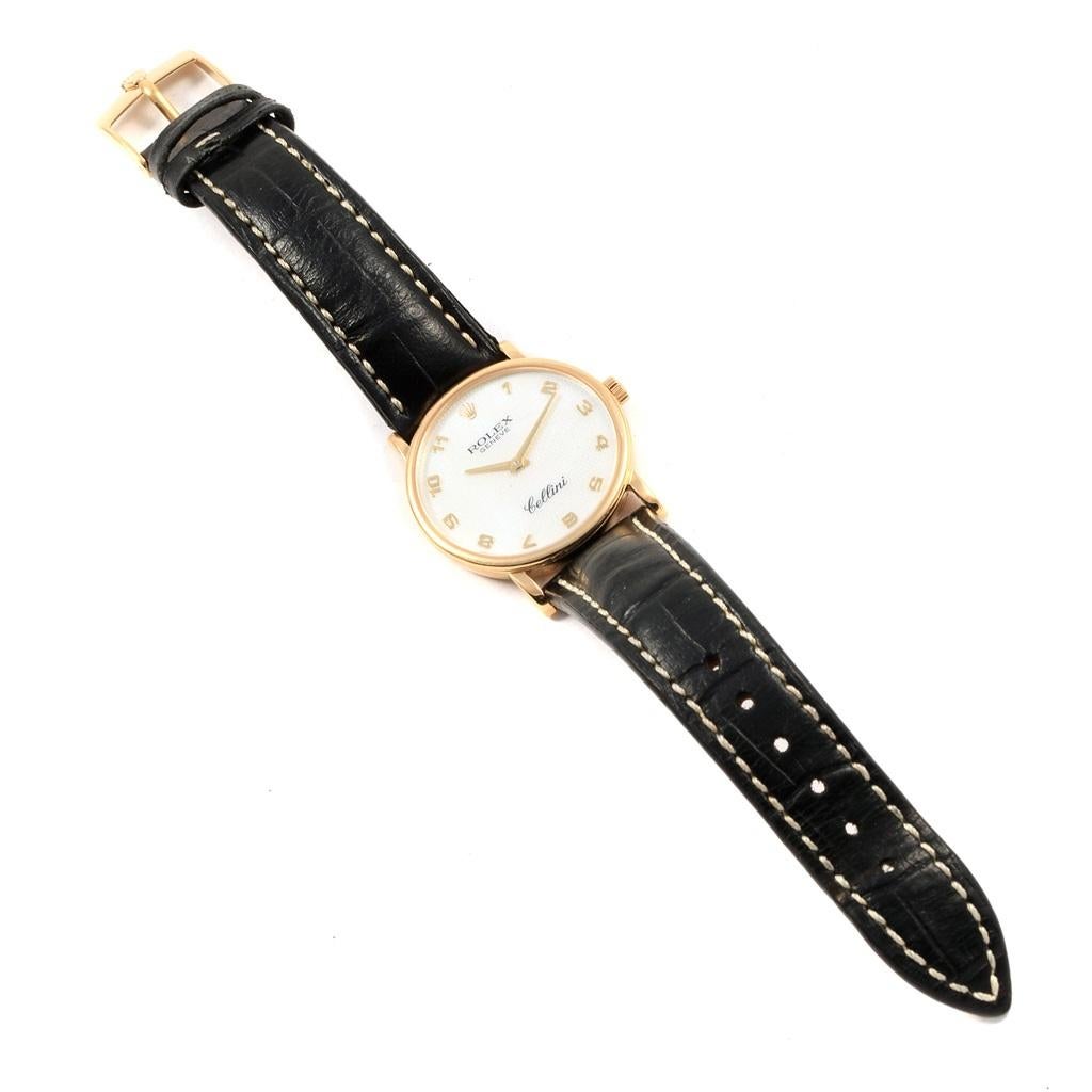 Rolex Cellini Classic Yellow Gold Mother of Pearl Dial Black Strap Watch 5115 6