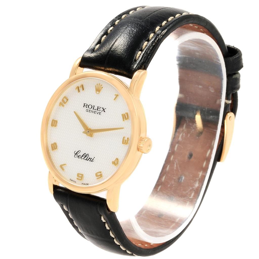 Rolex Cellini Classic Yellow Gold Mother of Pearl Dial Black Strap Watch 5115 8