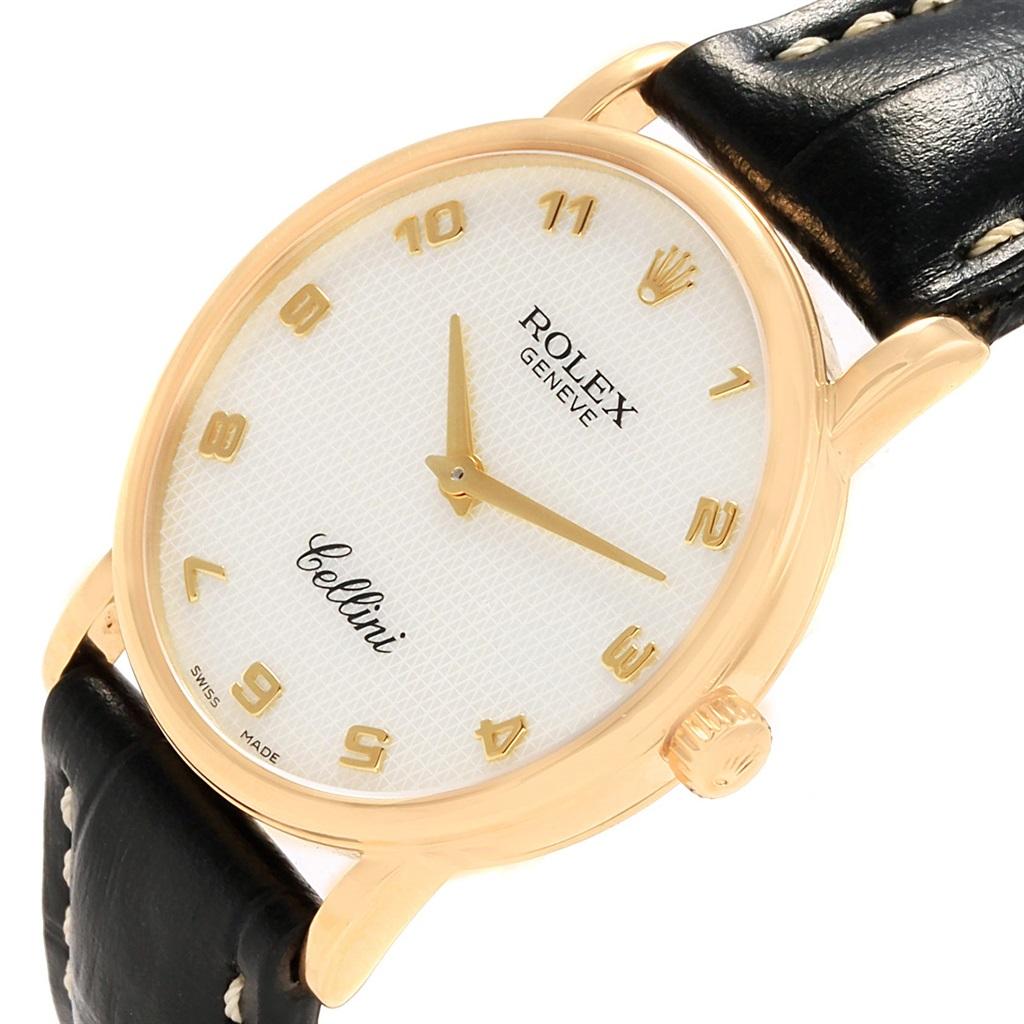Rolex Cellini Classic Yellow Gold Mother of Pearl Dial Black Strap Watch 5115 1