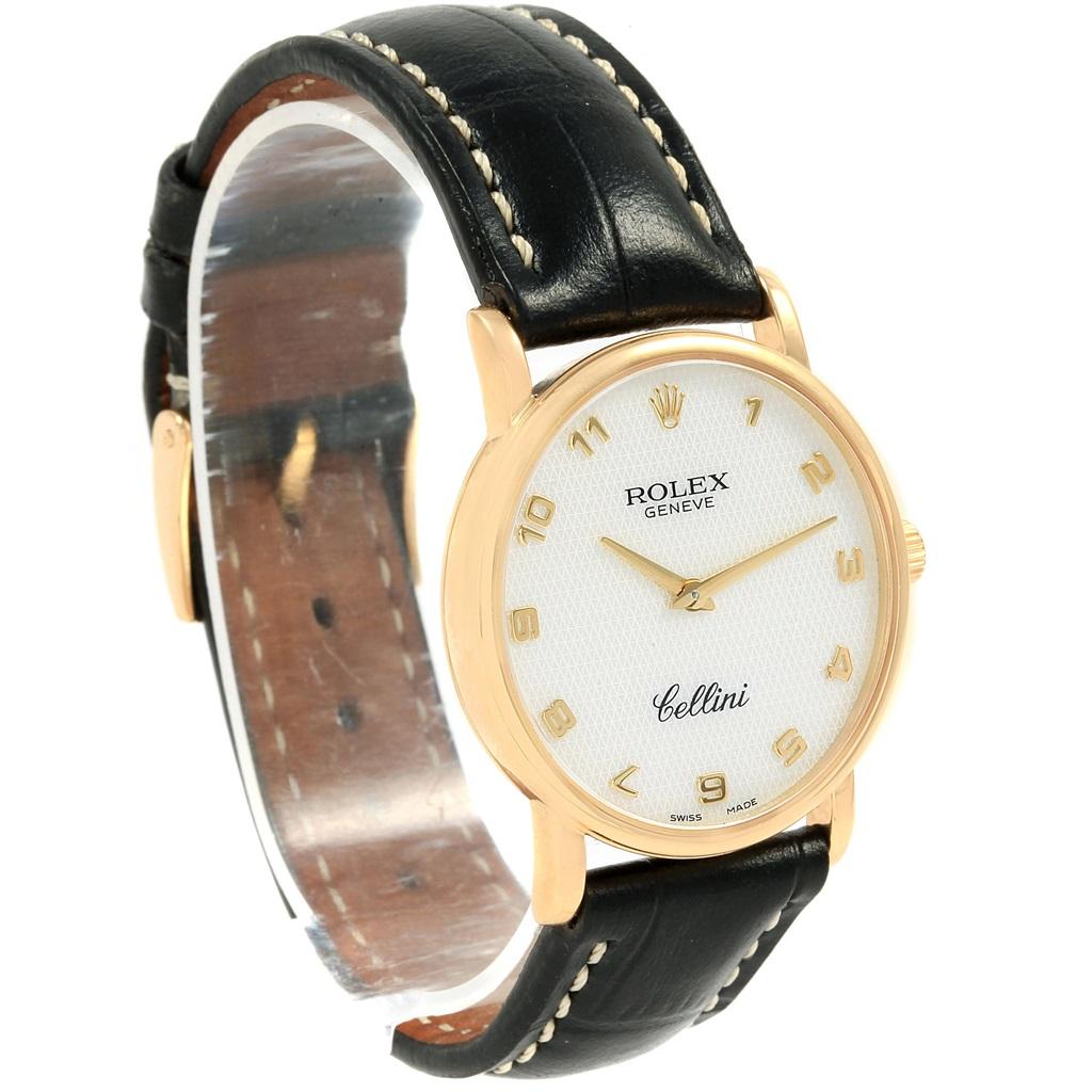 Rolex Cellini Classic Yellow Gold Mother of Pearl Dial Black Strap Watch 5115 4