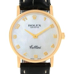 Rolex Cellini Classic Yellow Gold Mother of Pearl Dial Black Strap Watch 5115