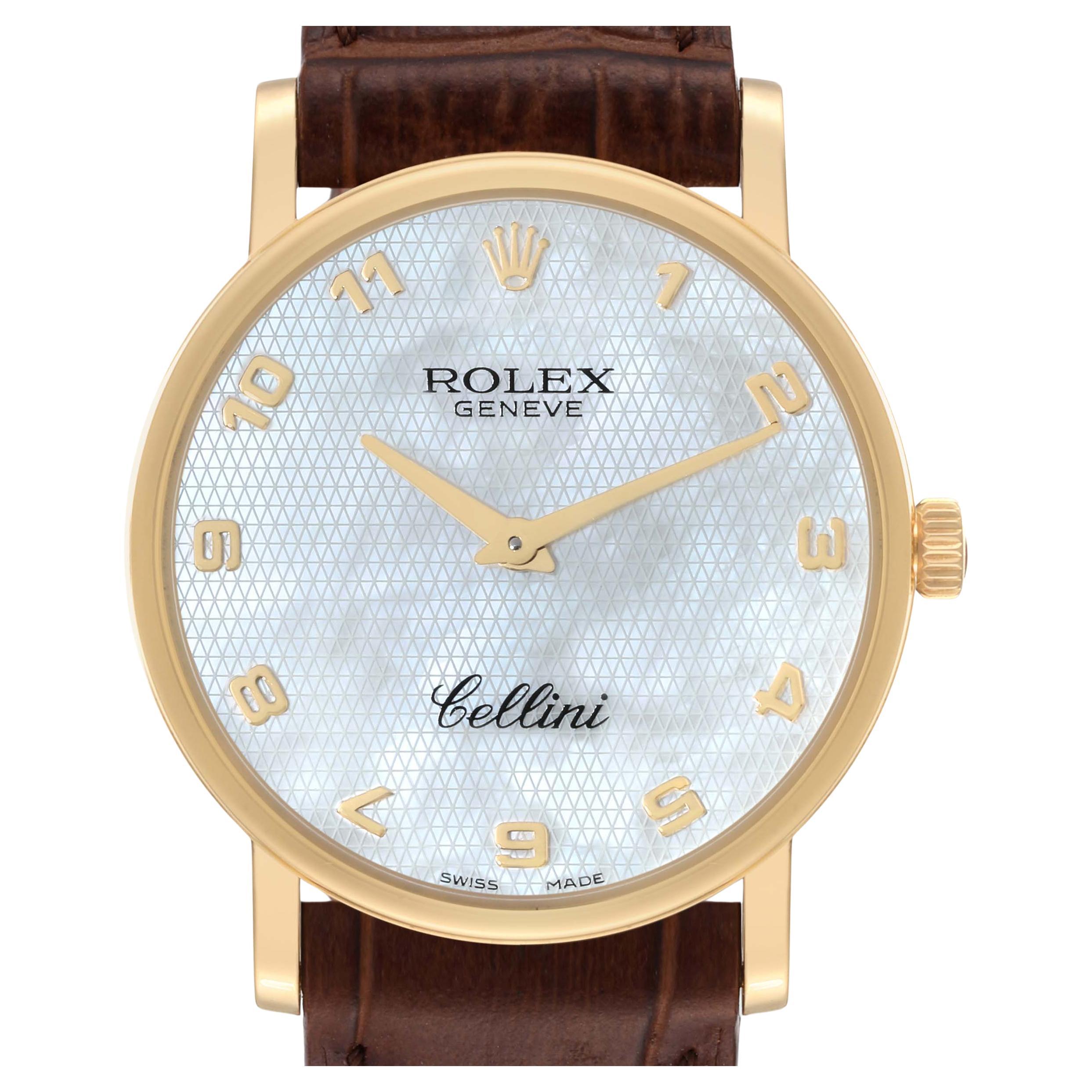Rolex Cellini Classic Yellow Gold Mother of Pearl Dial Mens Watch 5115 Card