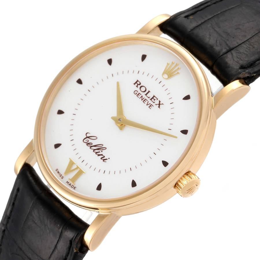 Rolex Cellini Classic Yellow Gold Silver Dial Black Strap Mens Watch 5115 For Sale 1