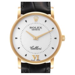 Rolex Cellini Classic Yellow Gold Silver Dial Black Strap Mens Watch 5115