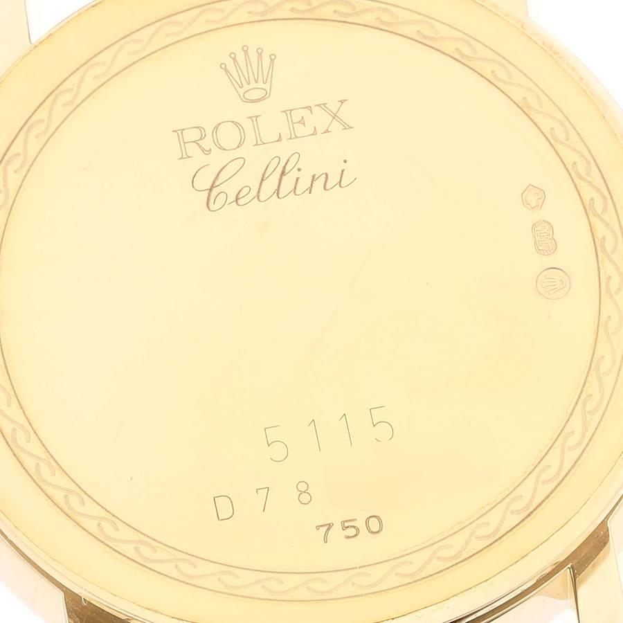 Rolex Montre Cellini classique en or jaune avec cadran argenté et bracelet marron, pour hommes 5115 2
