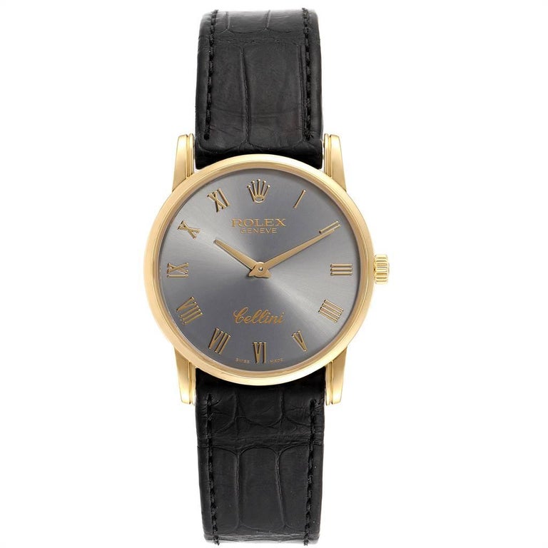 Rolex Cellini Classic Yellow Gold Slate Roman Dial Watch 5116 Box ...