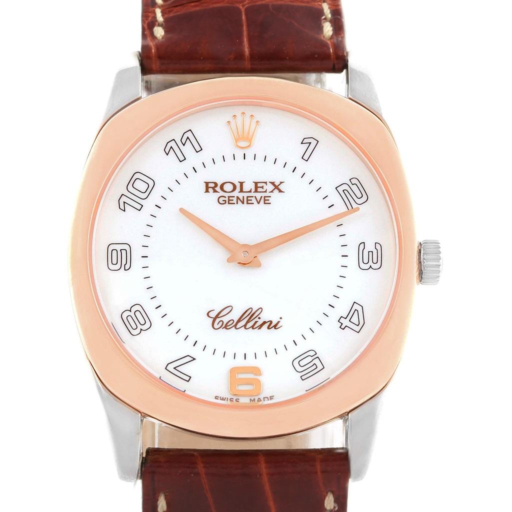 Rolex Cellini Danaos 18 Karat White Rose Gold Brown Strap Men’s Watch 4233