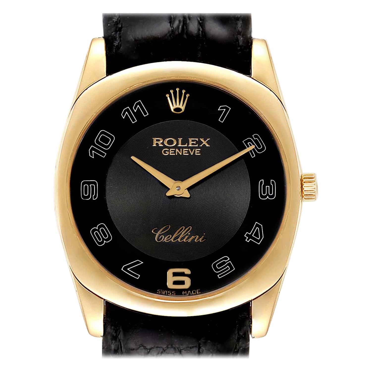 Rolex Cellini Danaos 18 Karat Yellow Gold Black Dial Men's Watch 4233