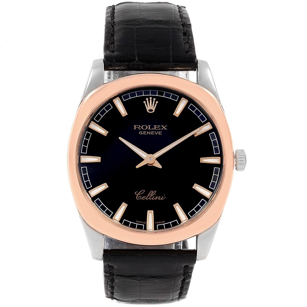 Rolex Cellini Danaos 18 Karat White and Rose Gold Black Dial Watch 4243 In Excellent Condition In Atlanta, GA