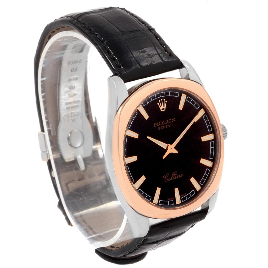 Men's Rolex Cellini Danaos 18 Karat White and Rose Gold Black Dial Watch 4243