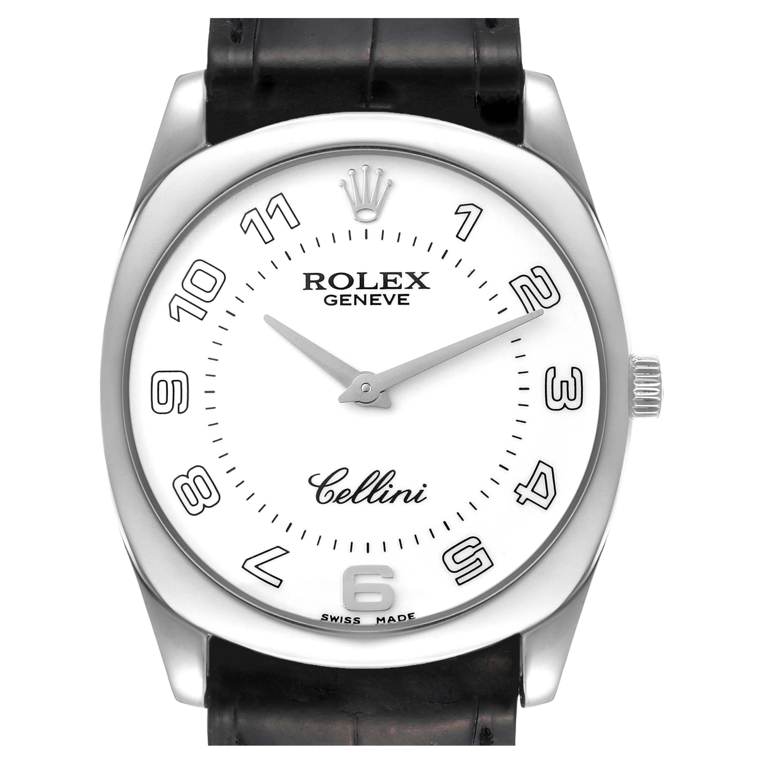 Rolex Cellini Danaos White and Rose Gold Black Strap Mens Watch 4233