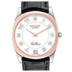 Rolex Cellini Danaos 18 Karat White Rose Gold Black Strap Men's Watch 4233