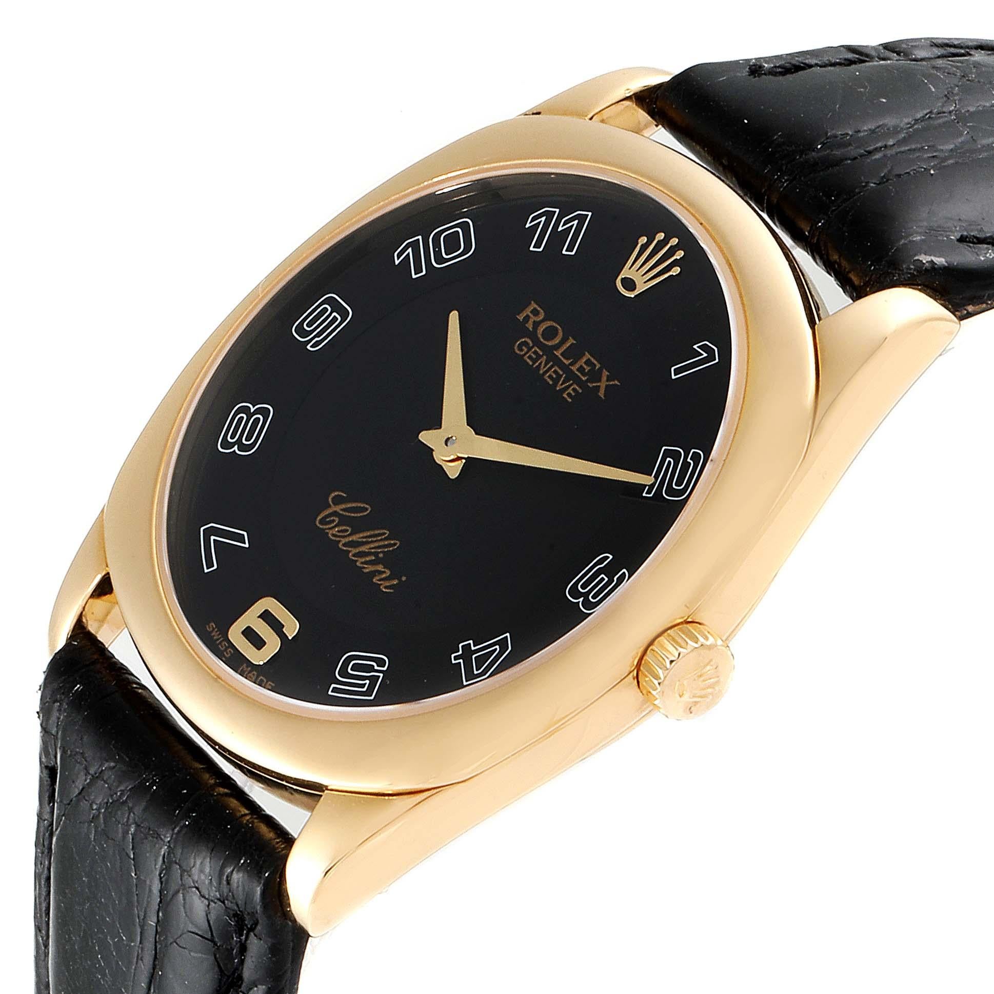 Rolex Cellini Danaos 18 Karat Yellow Gold Black Dial Men's Watch 4233 In Excellent Condition In Atlanta, GA