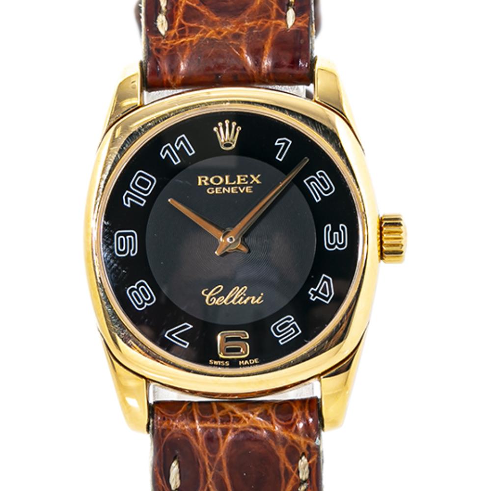 Rolex Cellini Danaos 6229 18K Gold Black Dial Lady's Watch with Box&Paper25mm