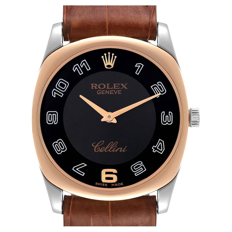 Rolex Cellini Danaos Black Dial White Gold Rose Gold Brown Strap Mens Watch 4233
