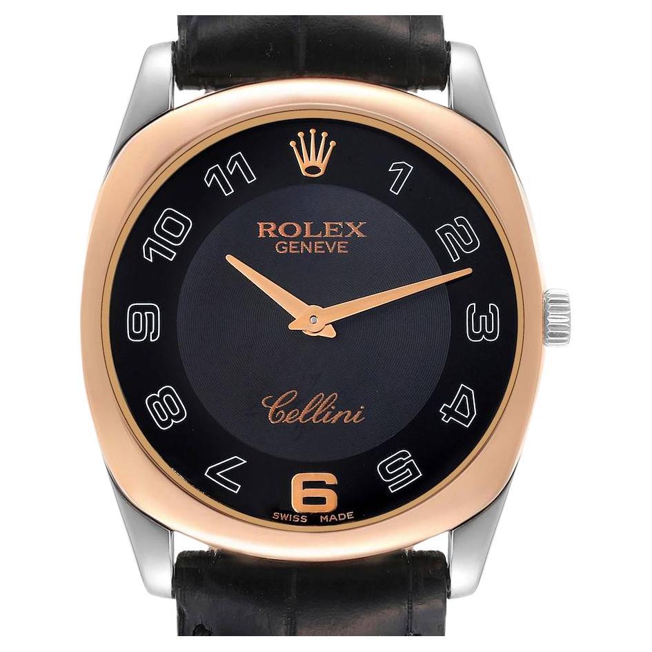 Rolex Cellini Danaos White and Rose Gold Black Strap Mens Watch 4233