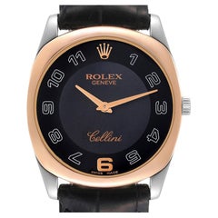 Rolex Cellini Danaos White and Rose Gold Black Strap Mens Watch 4233