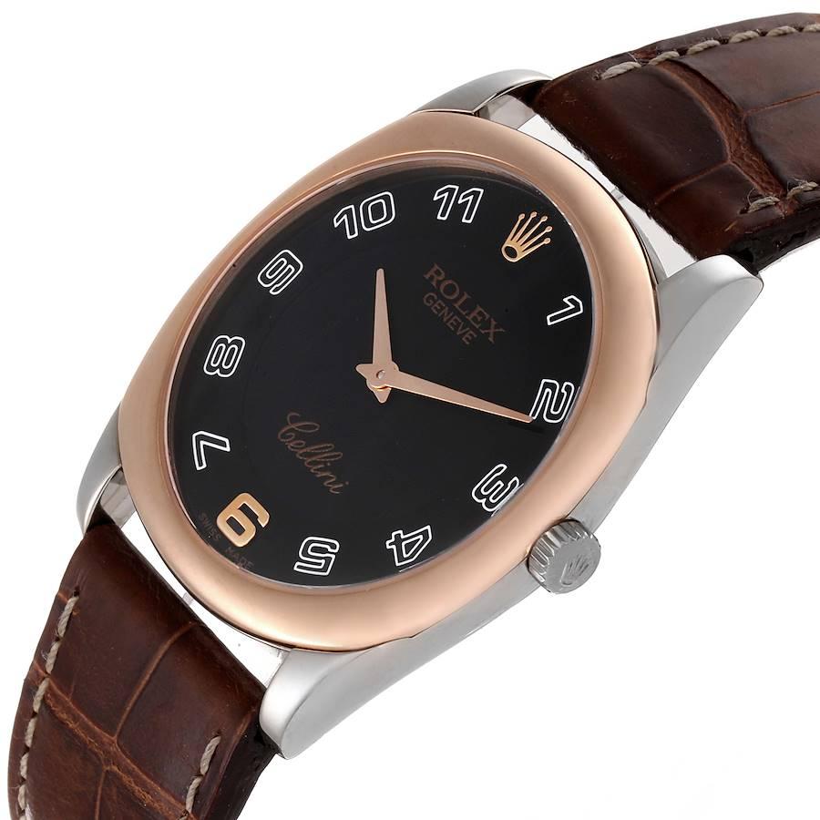Women's or Men's Rolex Cellini Danaos White and Rose Gold Brown Strap Mens Watch 4233 For Sale