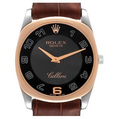 Rolex Cellini Danaos White and Rose Gold Brown Strap Mens Watch 4233