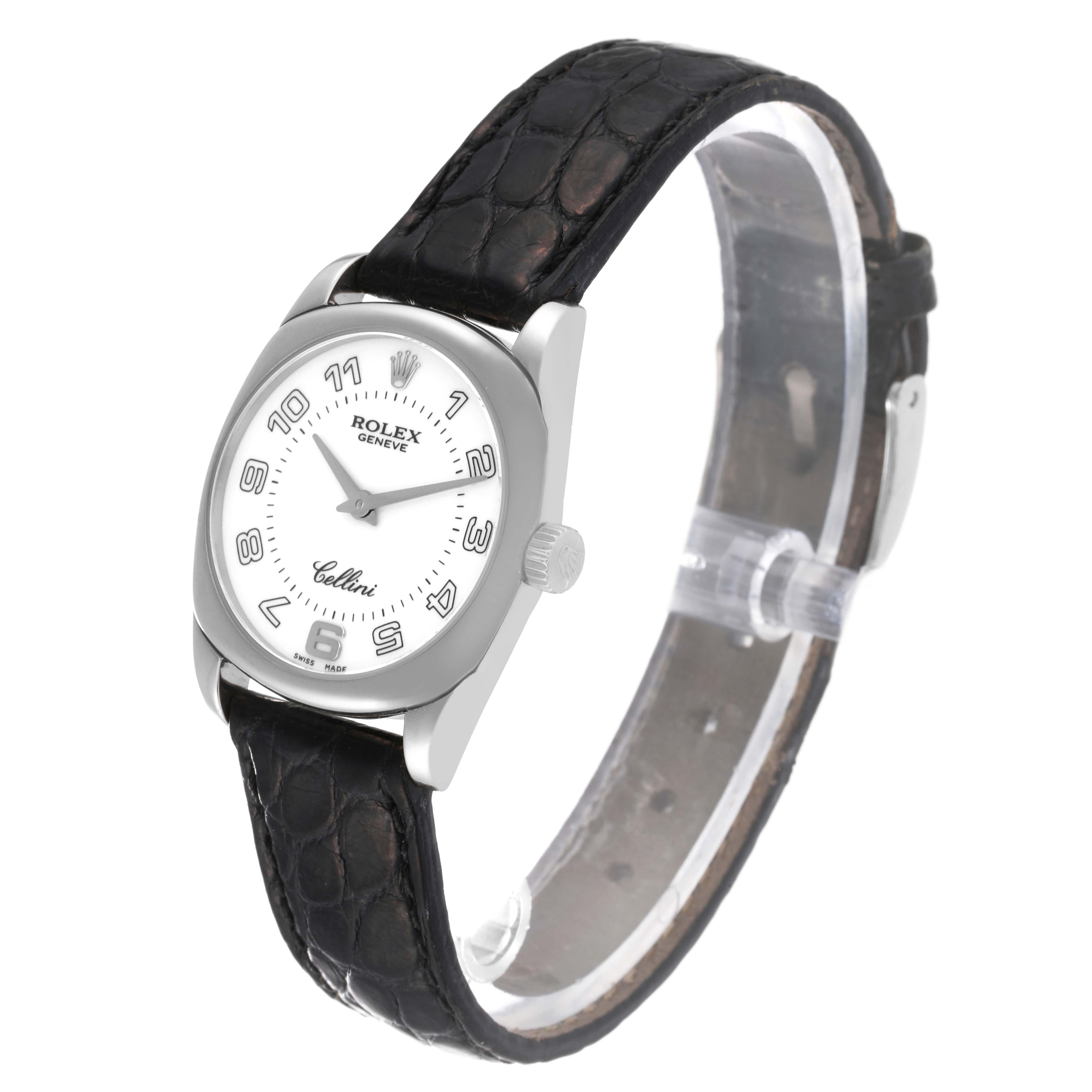 Women's Rolex Cellini Danaos White Gold Black Strap Ladies Watch 6229 For Sale