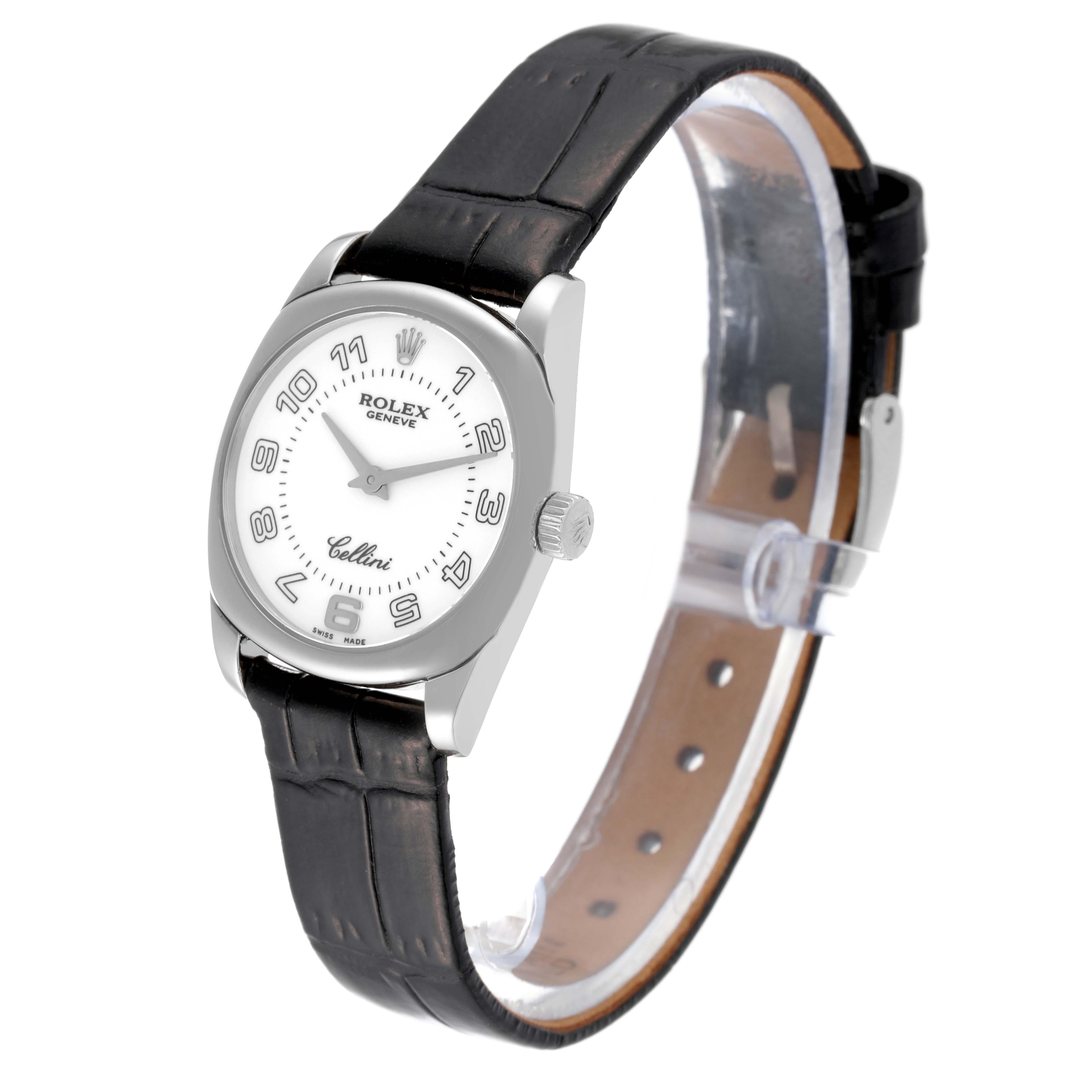 Women's Rolex Cellini Danaos White Gold Black Strap Ladies Watch 6229