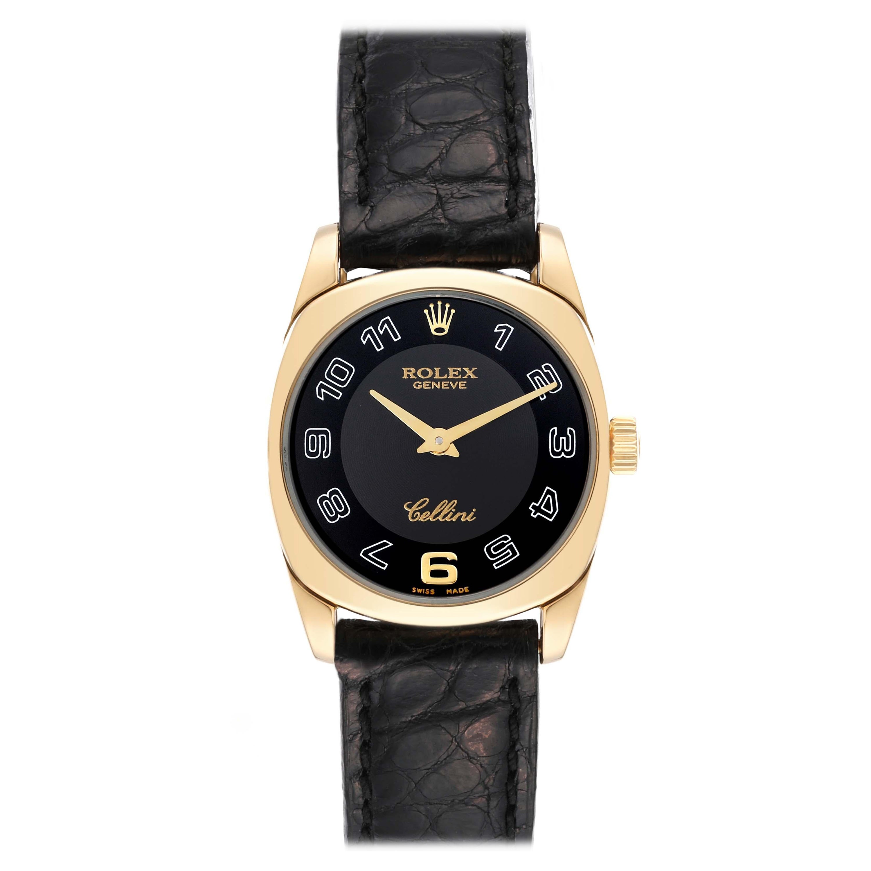 Rolex Cellini Danaos Oro Amarillo Esfera Negra Reloj Señora 6229 Caja Papeles
