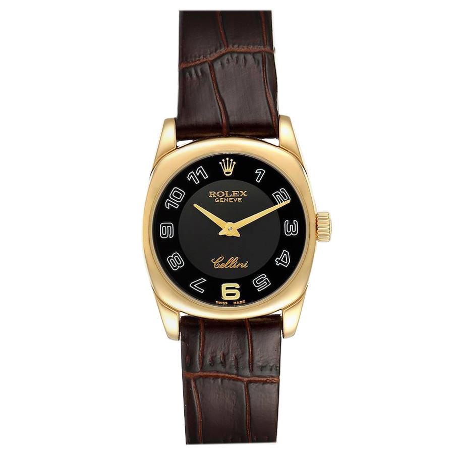 Rolex Cellini Danaos Yellow Gold Black Dial Ladies Watch 6229