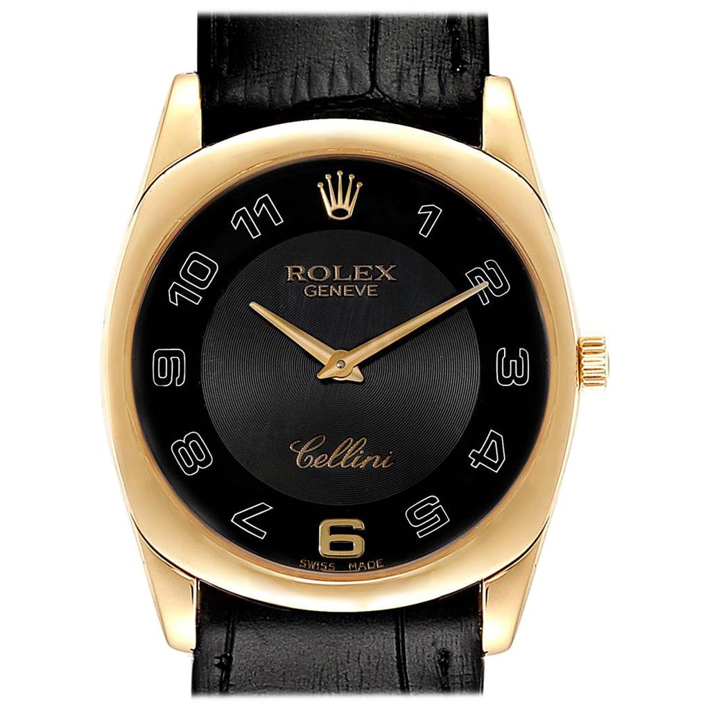 Rolex Cellini Danaos Yellow Gold Black Dial Men's Watch 4233 Papers
