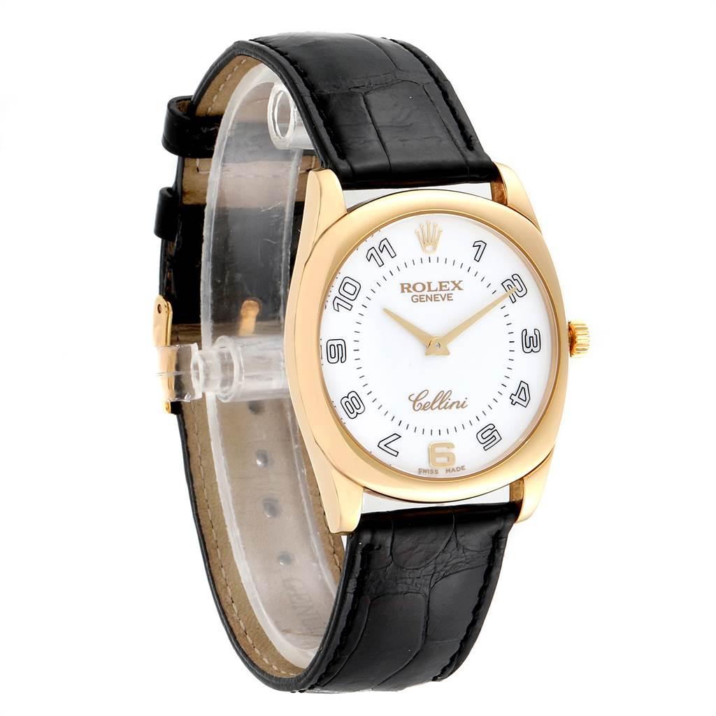 Rolex Cellini Danaos Yellow Gold Black Strap Men's Watch 4233 In Excellent Condition For Sale In Atlanta, GA
