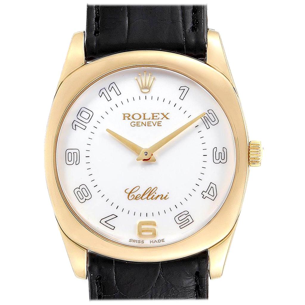 Rolex Cellini Danaos Yellow Gold Black Strap Men's Watch 4233 For Sale