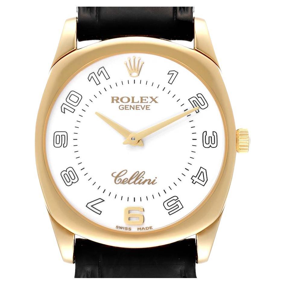 Rolex Cellini Danaos Yellow Gold Black Strap Mens Watch 4233 For Sale