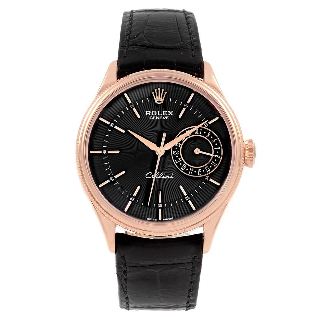 Rolex Cellini Date 18K Everose Gold Automatic Mens Watch 50515 Box Card. Automatic self-winding movement. Officially certified Swiss chronometer (COSC). Paramagnetic blue Parachrom hairspring. Bidirectional self-winding via Perpetual rotor. 18K rose