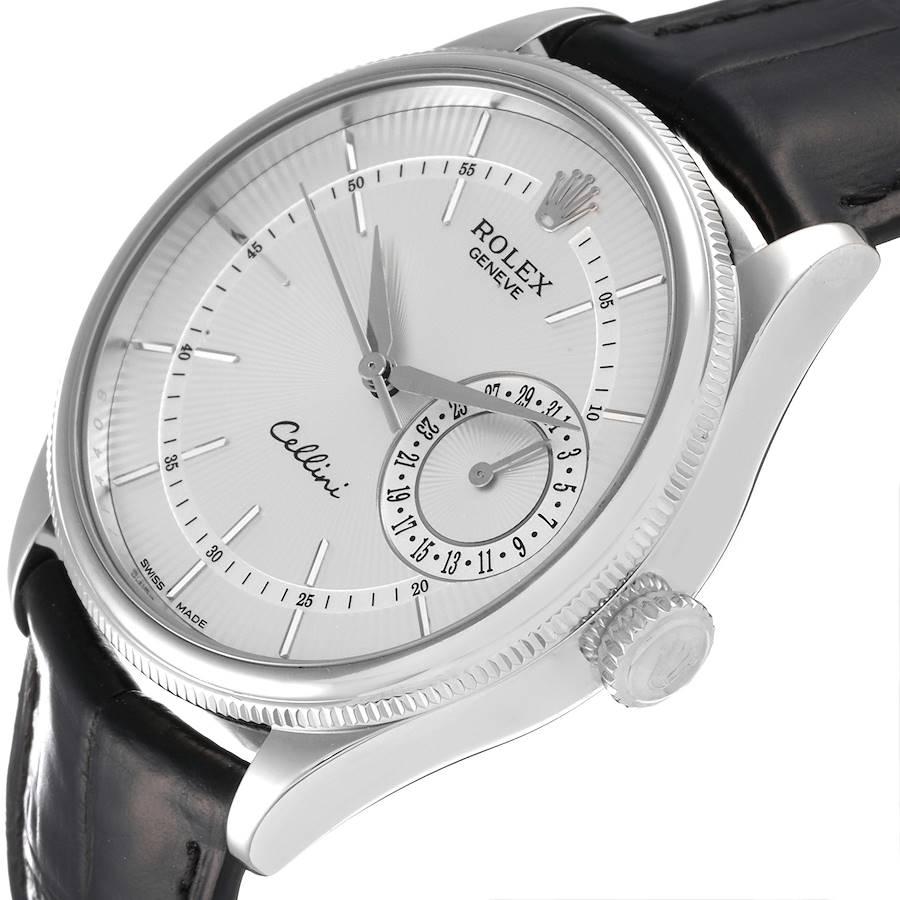 Rolex Cellini Date 18K Weißgold Silber Zifferblatt Automatik-Herrenuhr 50519 im Angebot 2