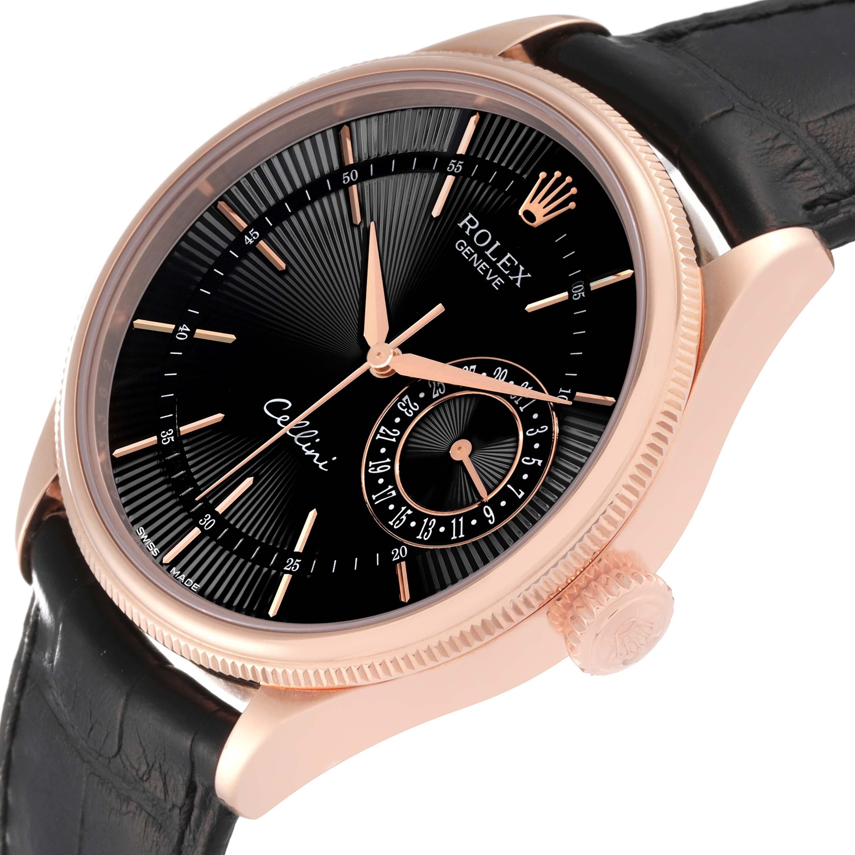 Rolex Cellini Date Black Dial Rose Gold Automatic Mens Watch 50515 Card For Sale 1