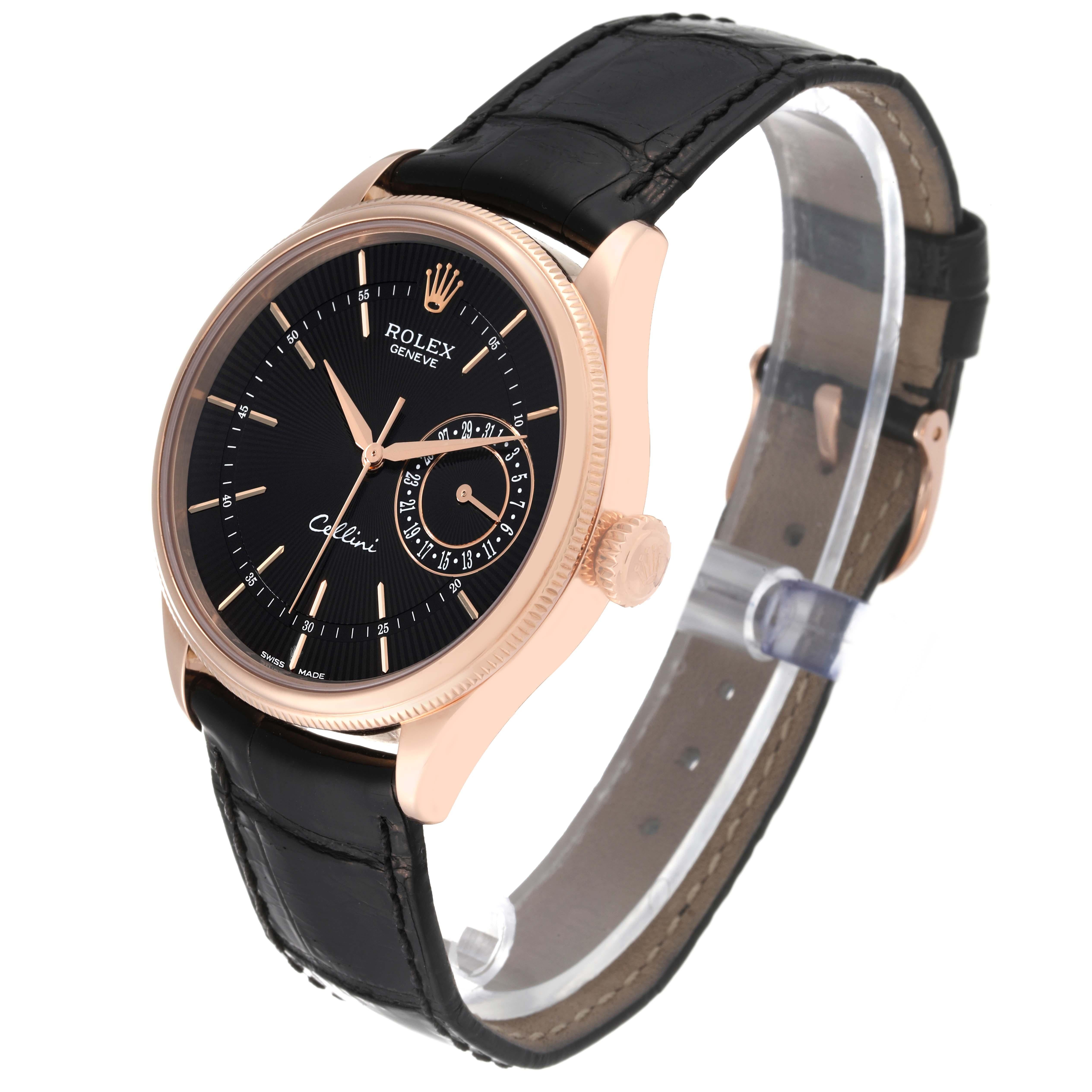 De los hombres Rolex Cellini Date Esfera Negra Oro Rosa Reloj Automático 50515