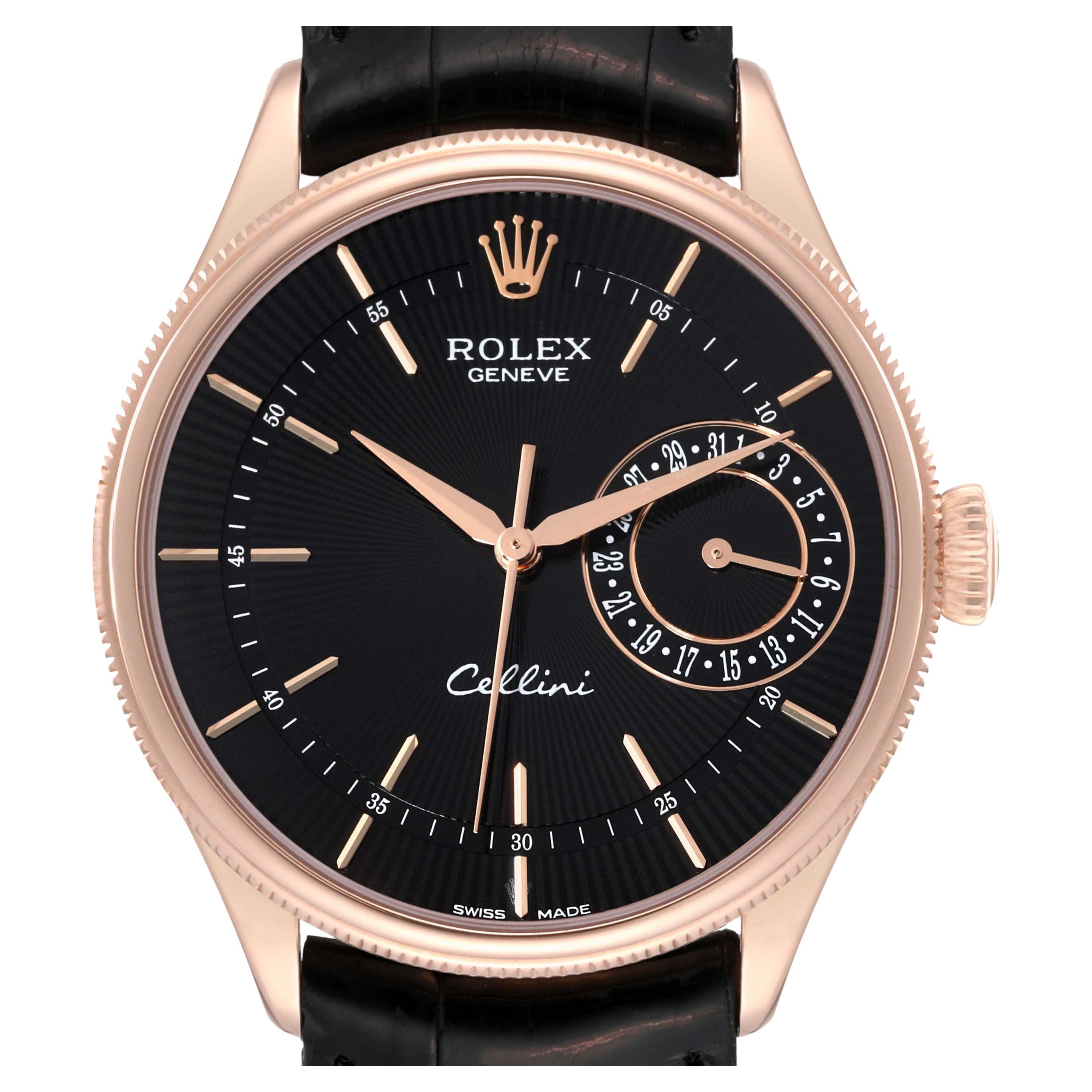 Rolex Cellini Date Black Dial Rose Gold Automatic Mens Watch 50515