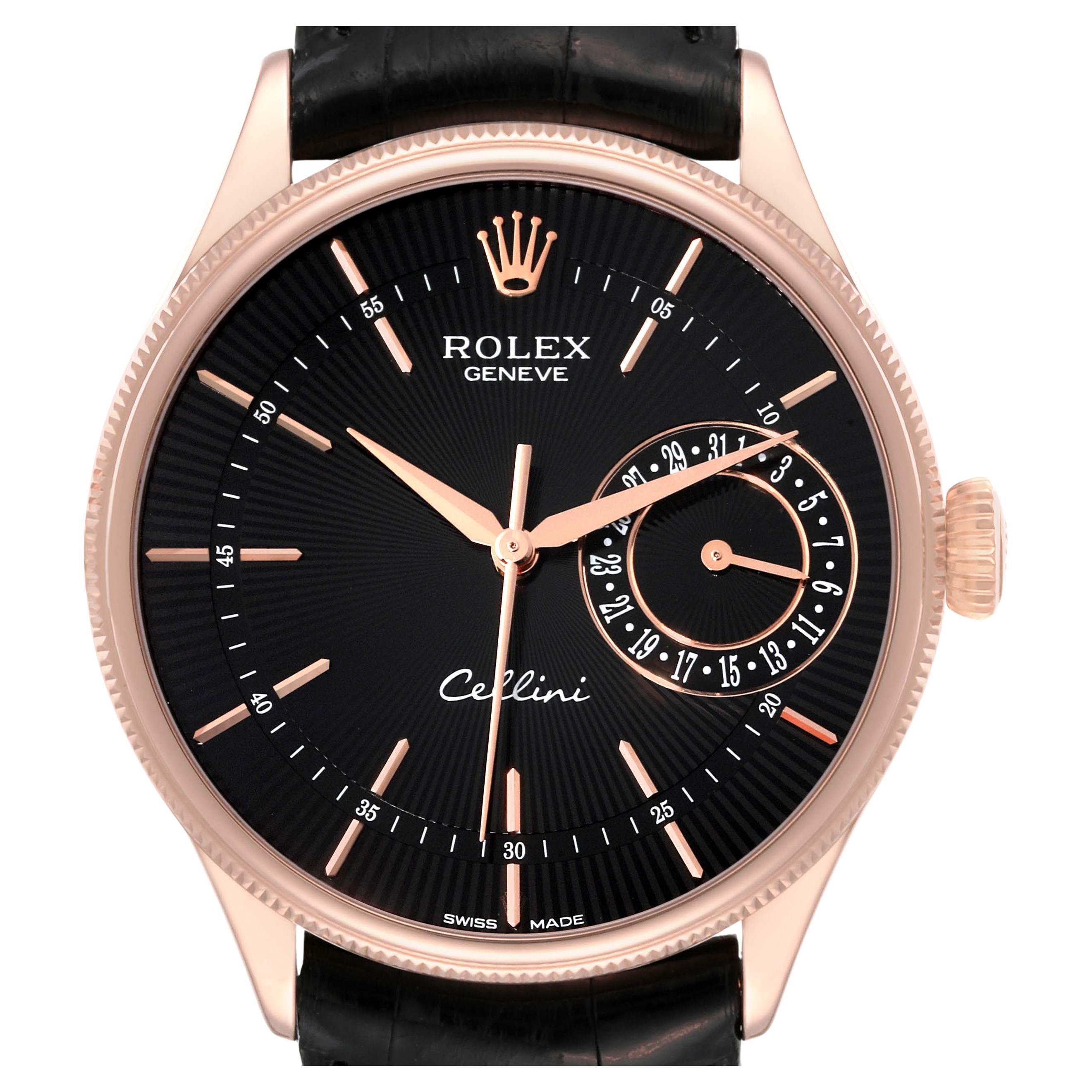 Rolex Cellini Date Everose Gold Black Dial Automatic Mens Watch 50515 Box Card
