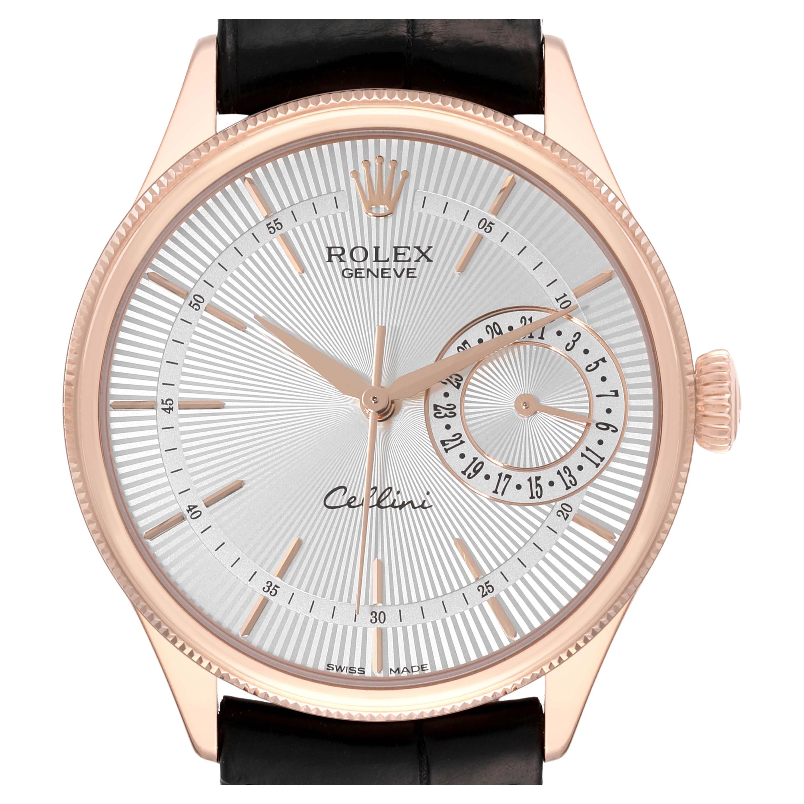 Rolex Cellini Date Rose Gold Silver Dial Mens Watch 50515